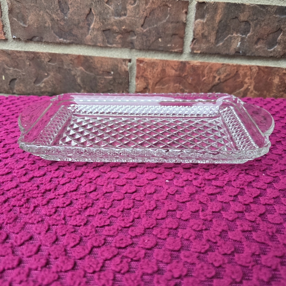 Vintage Anchor Hocking Wexford Tray Clear Glass 9 3/4" Long  5" Wide w/ Handles